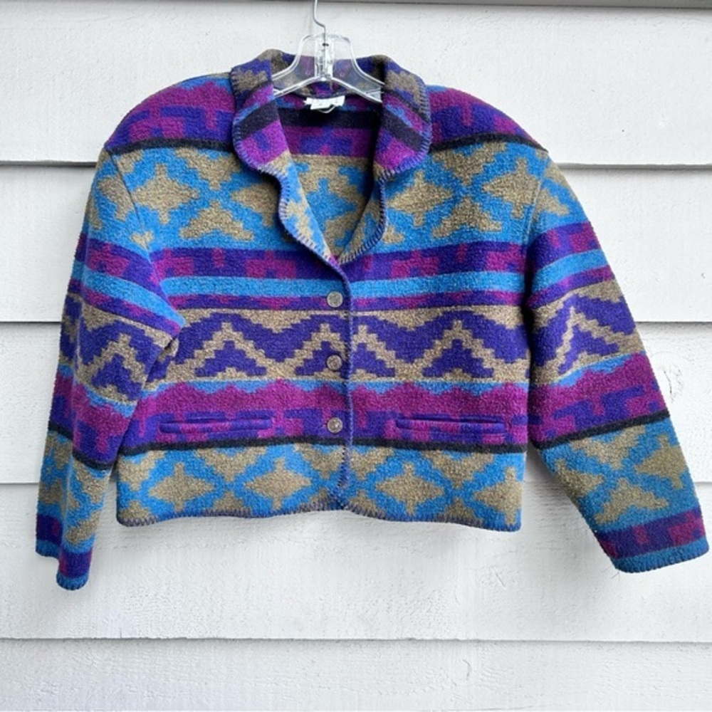 Vintage Leslie Fay Wool Blend Southwest Jacket Semi Cropped Women's Size 8